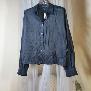 Banana Republic Whimsgoth Cotton Top Poet Black Dolman Sleeve Semi Sheer Size M